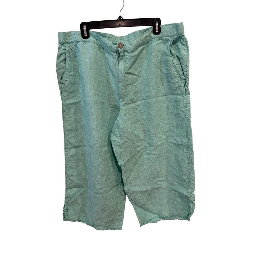 Coldwater Creek Womens Sz 18 Aqua Teal 100% Linen Cropped Wide Leg Pants Beach